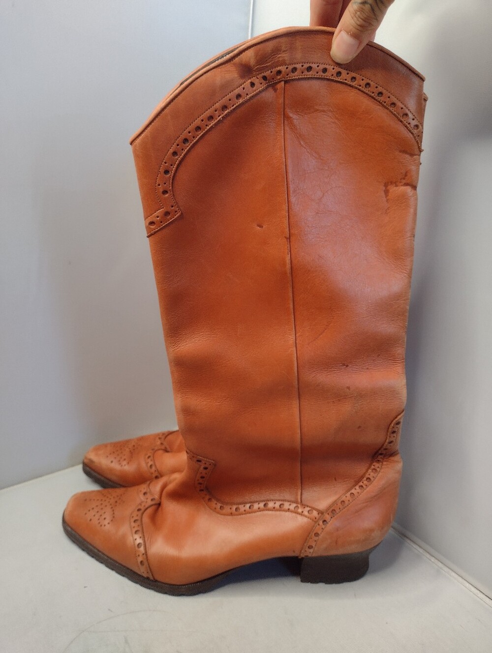 Peter Fox Women's Leather Knee High Cowboy Boots 10 Brown Tan Ranch A31